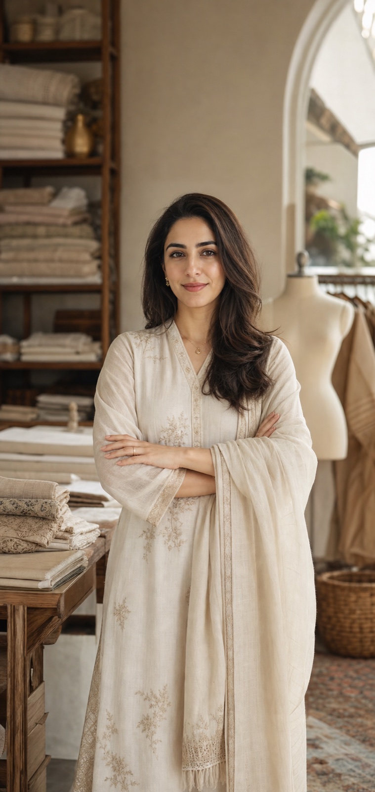 Ayesha in the Minza textile studio