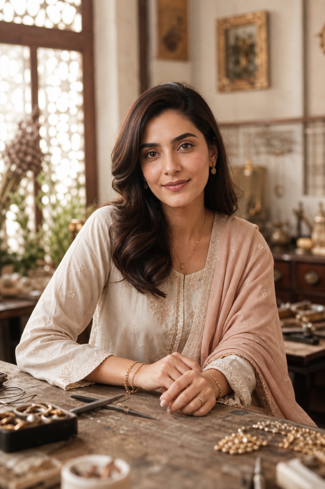 Afsheen at her jewellery worktable